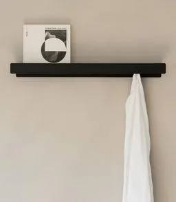 Minimalistyczny wieszak ścienny z półką Kazai Kian czarny mat 77 cm