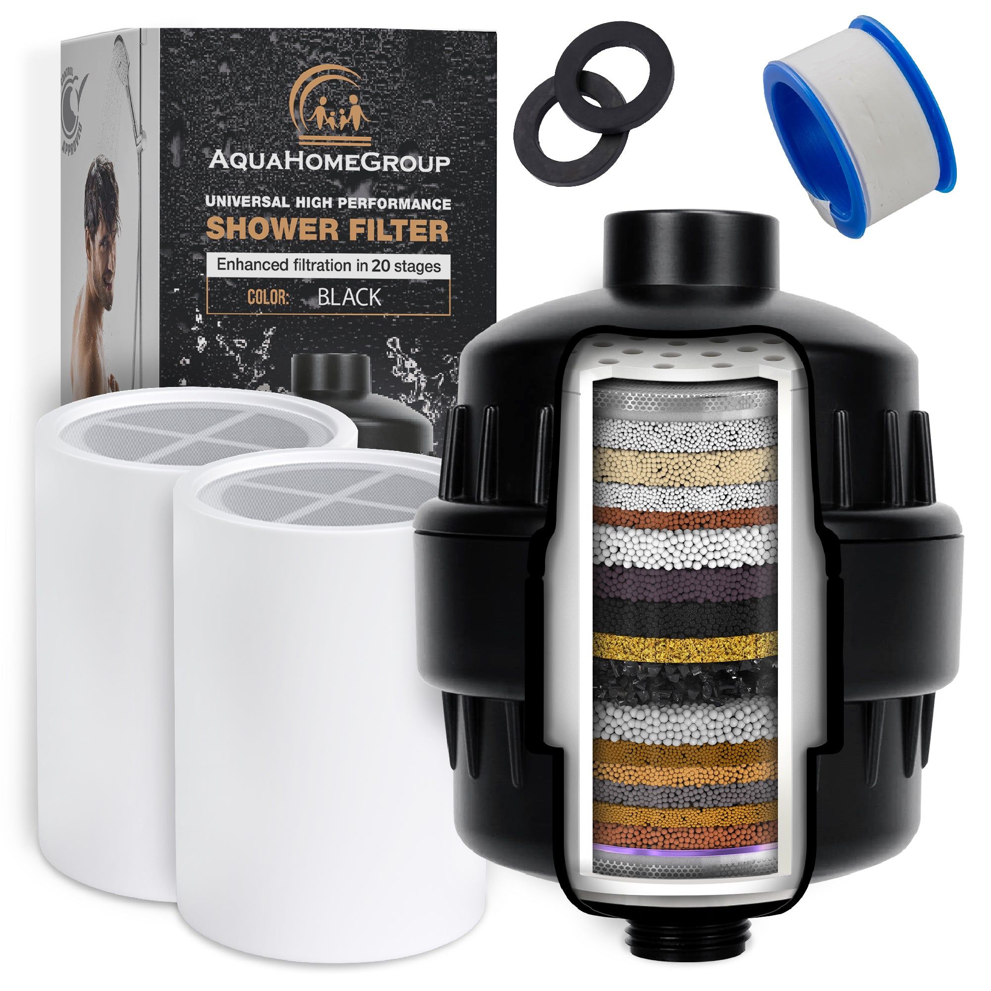 20-stopniowy filtr prysznicowy AquaHomeGroup + 4 wkłady