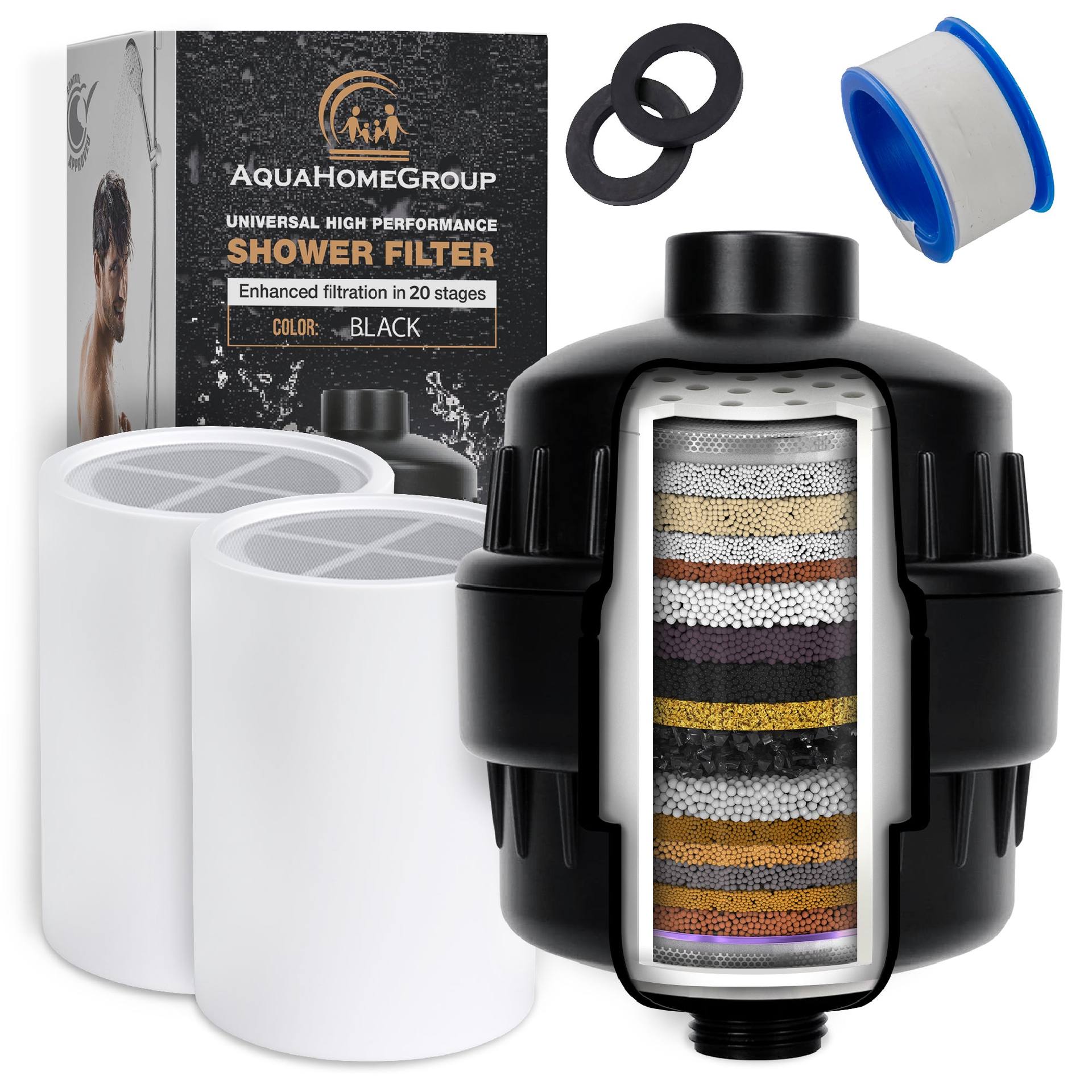 20-stopniowy filtr prysznicowy AquaHomeGroup + 4 wkłady