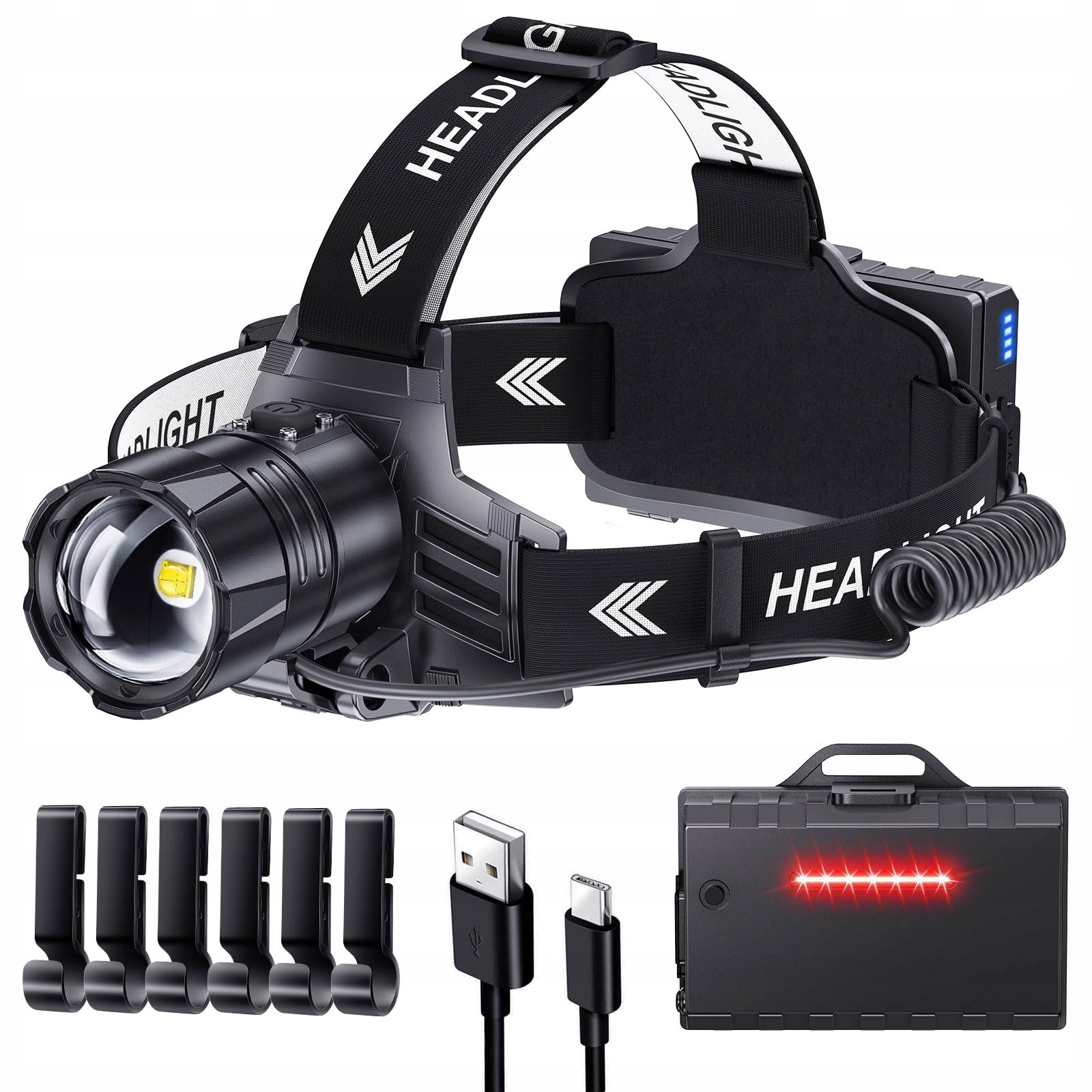 Latarka czołowa LED Glarylight GL-P70-K zoom IPX7 akumulatorowa czarna