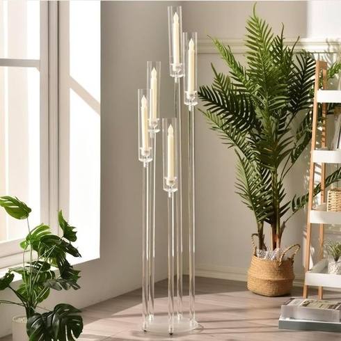 Wysoki świecznik akrylowy Vincigant 116cm 5-ramienny na świece LED