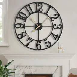 Duży zegar ścienny metalowy retro 60 cm HAITANG czarny