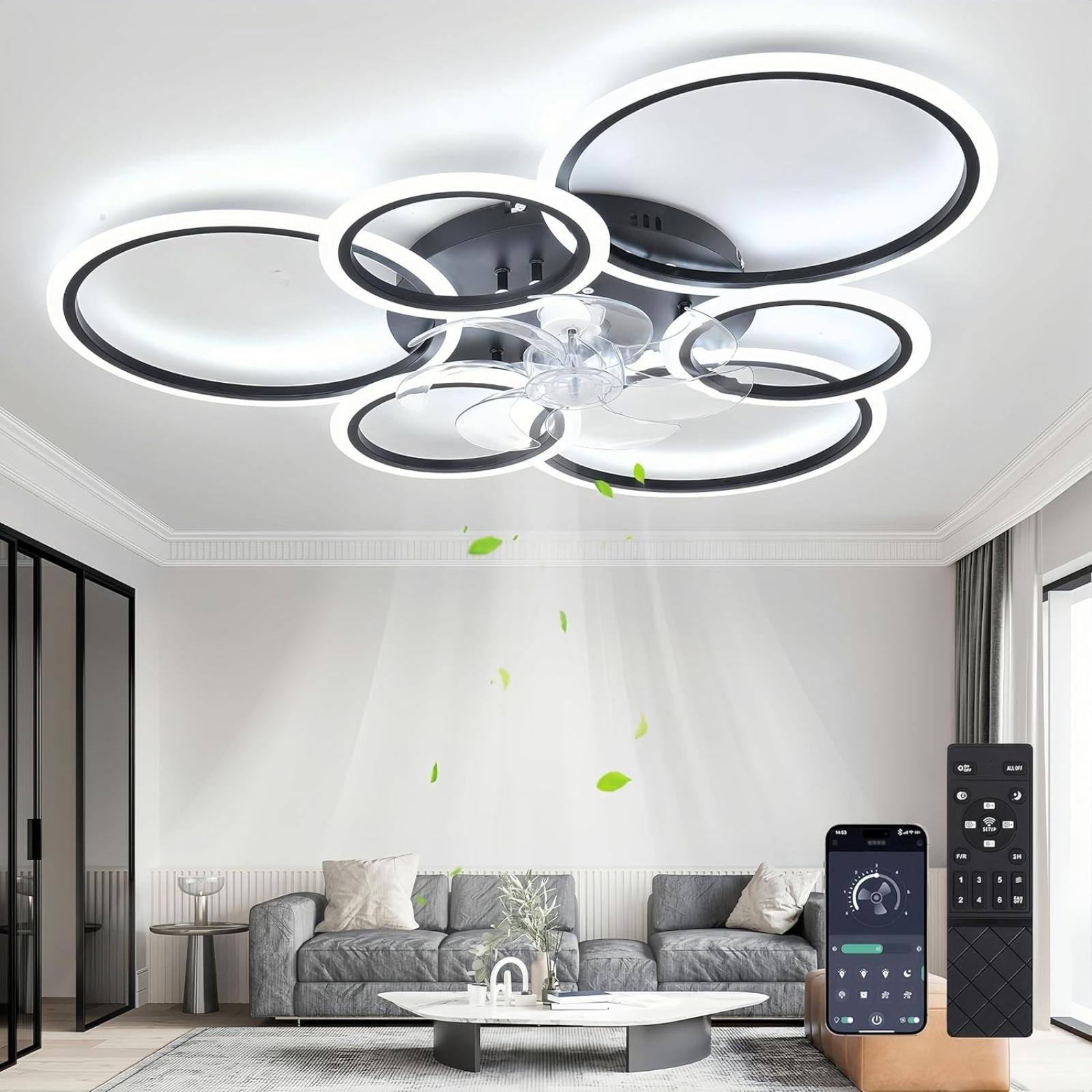 Wentylator sufitowy z lampą LED MiiR RW-F080 85 cm czarny