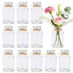 Zestaw 12 szklanych wazoników 250 ml ze sznurkiem jutowym rustykalne