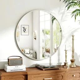 Okrągłe lustro ścienne Koonmi 70 cm srebrna aluminiowa rama