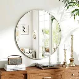 Okrągłe lustro ścienne Koonmi 70 cm srebrna aluminiowa rama