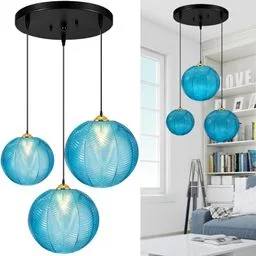 Potrójna lampa wisząca szklana GCQ 3w1 niebieska kryształowa