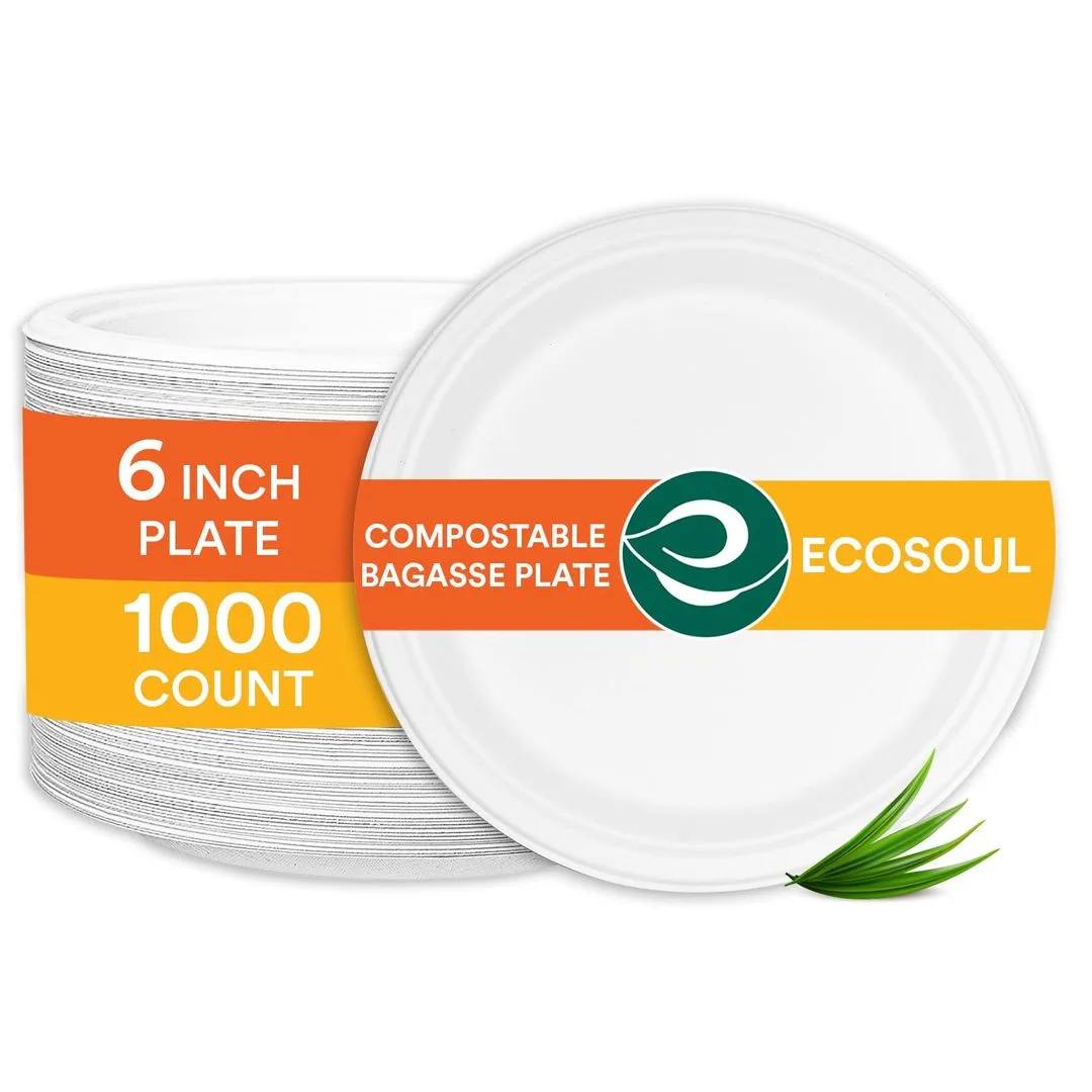Jednorazowe talerze z trzciny cukrowej EcoSoul 23cm 50szt