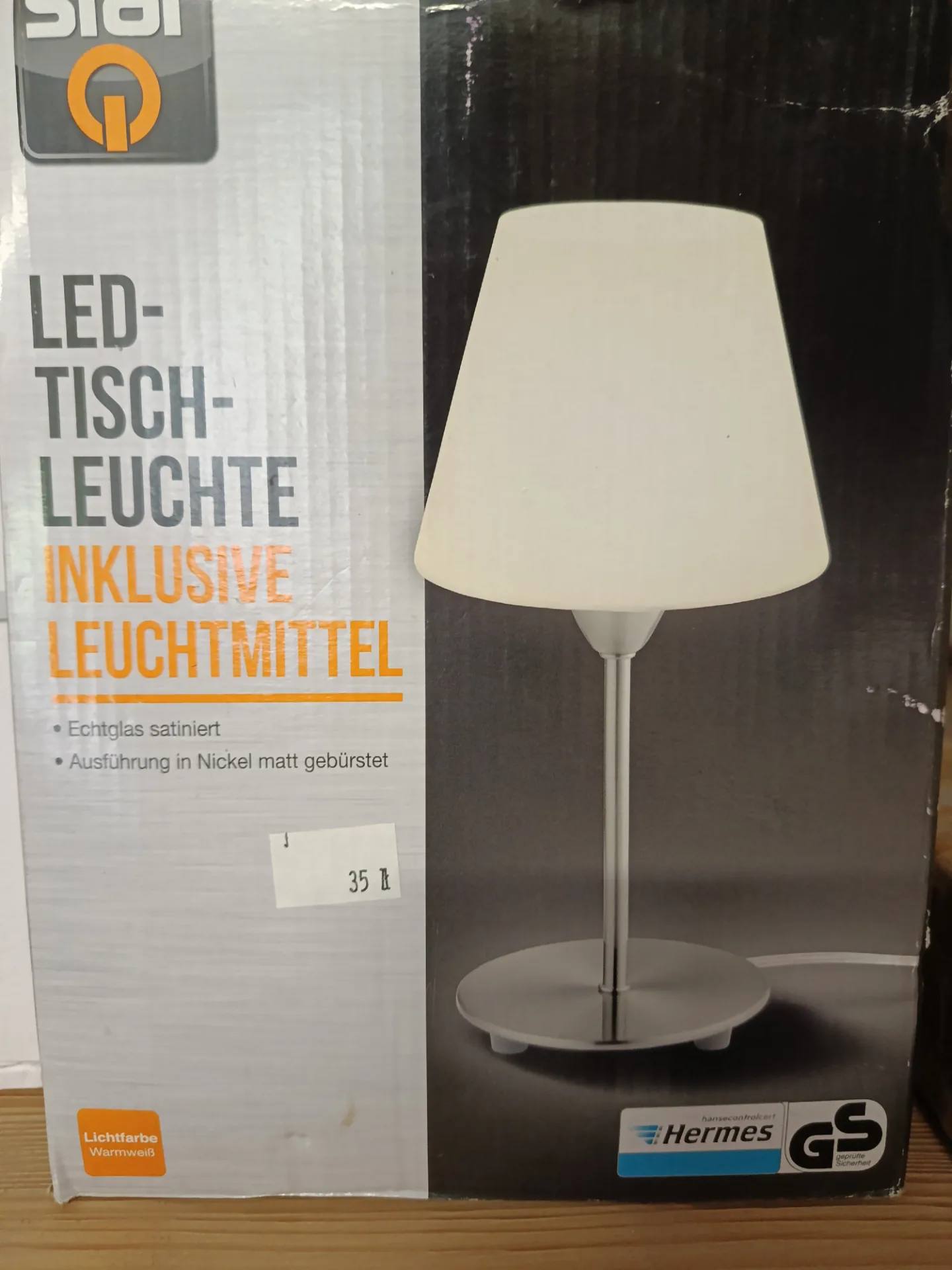 Klasyczna lampka biurkowa LED SIDI nikiel mat szkło satynowe