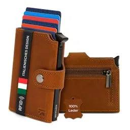 Skórzany portfel etui na karty BEWMER Premium RFID kawowy