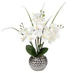 Sztuczny storczyk biały Briful orchidea w srebrnej doniczce 49 cm