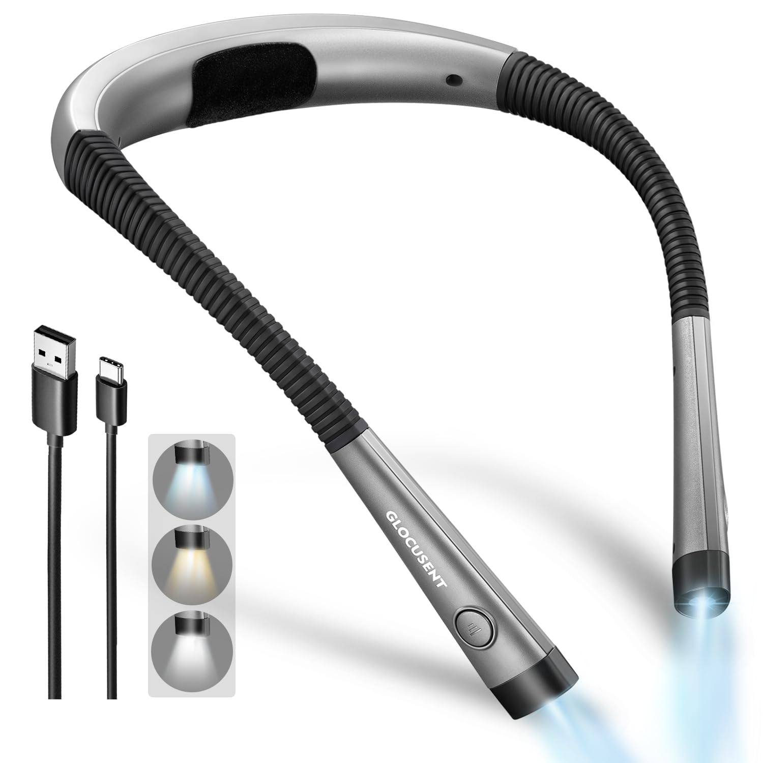 Lampka na szyję do czytania Glocusent GLCSNTBL001 LED 1000mAh szary